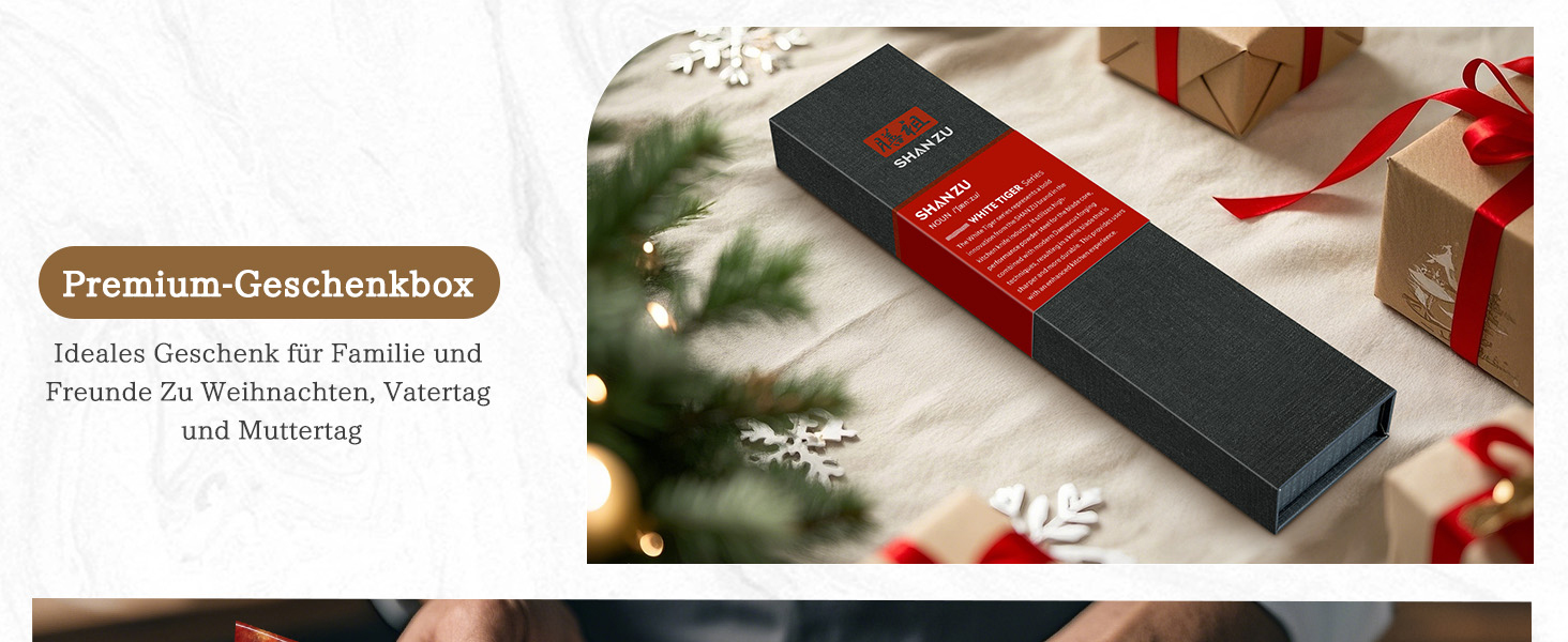 SHAN ZU Ніж кухарський Дамаск 20 см, професійний ніж з японської сталі SG2, ручка з акації, серія WHITE TIGER