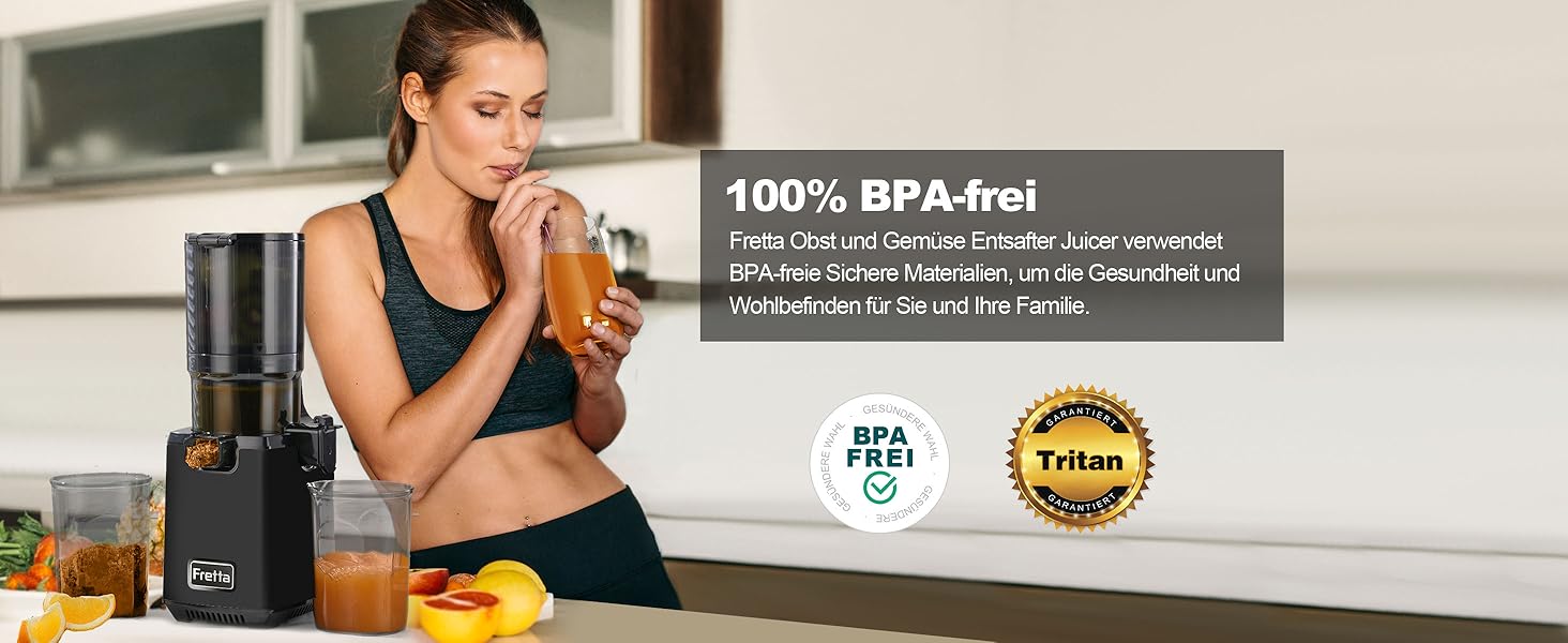 Фреш-прес Fretta Slow Juicer: Швидкий та Зручний Електричний Соковитискач для Овочів та Фруктів (1.8л, 250W, Чорний)