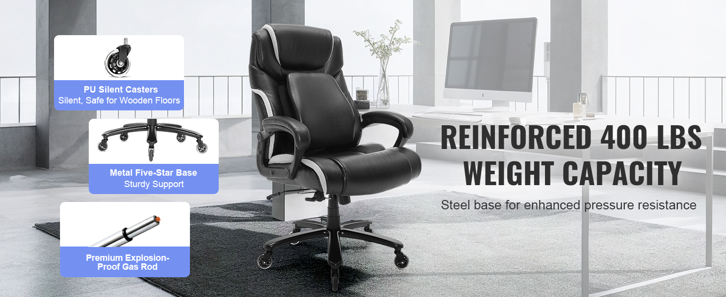 Крісло офісне VEVOR для начальника з підніжкою, шкіра PU, біле, регульована висота 0-80 мм, вантажопідйомність 181,43 кг, 860 x 610 мм, поворотне