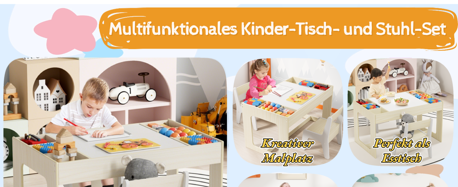 Дитячий стіл та стільці Mamizо з місцем для зберігання, набір для дитячої кімнати, школи, дитячого садка, від 3 років (білий)