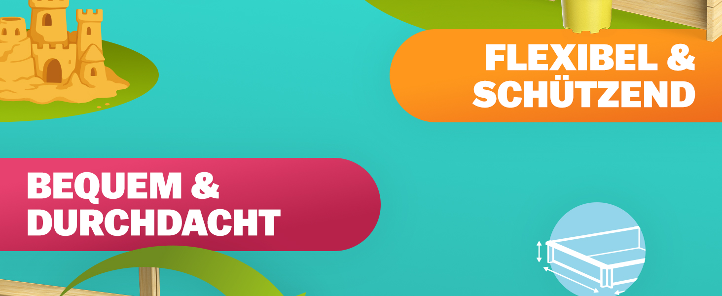 Пісочниця Spielwerk Sonnendach 120x120 см з дахом, натуральне дерево, захист від УФ, борти, підкладка, дитяча пісочниця Fritzi