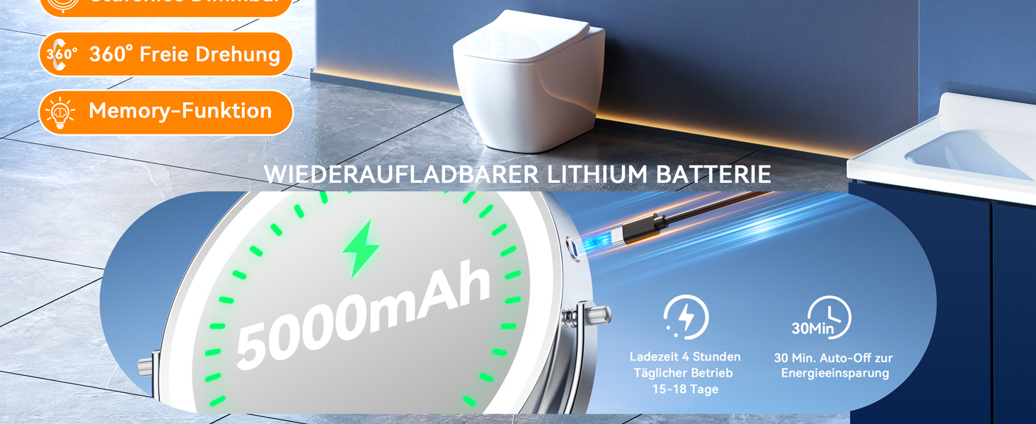 Дзеркало для макіяжу Auxmir з підсвічуванням, перезаряджуване, 3200mAh, для гоління, настінне, з регулюванням яскравості, 3 кольори світла, 360° обертання, для ванної кімнати (срібний, 30X, 10 дюймів)