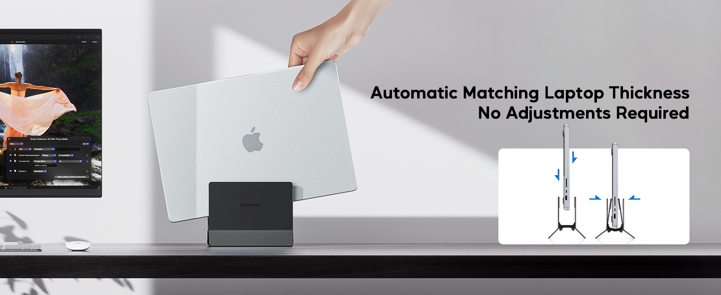 Підставка для ноутбука вертикальна, алюміній, регульована, сумісна з MacBook, iPad, Tablet, Mac mini (Чорний)