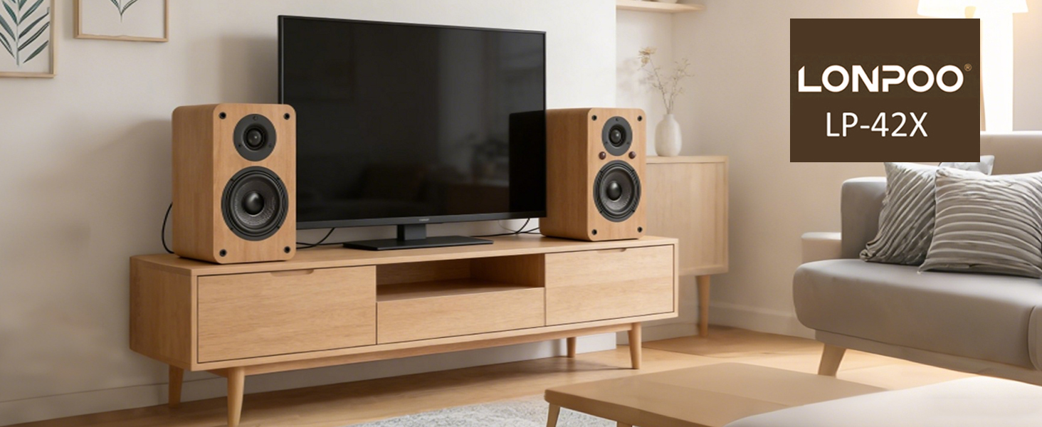 LONPOO LP-42S/LP-42X-YELLOW: Компактні Bluetooth колонки з USB, AUX та виходом для навушників | 30W, 3-дюймовий динамік, дерев'яний корпус