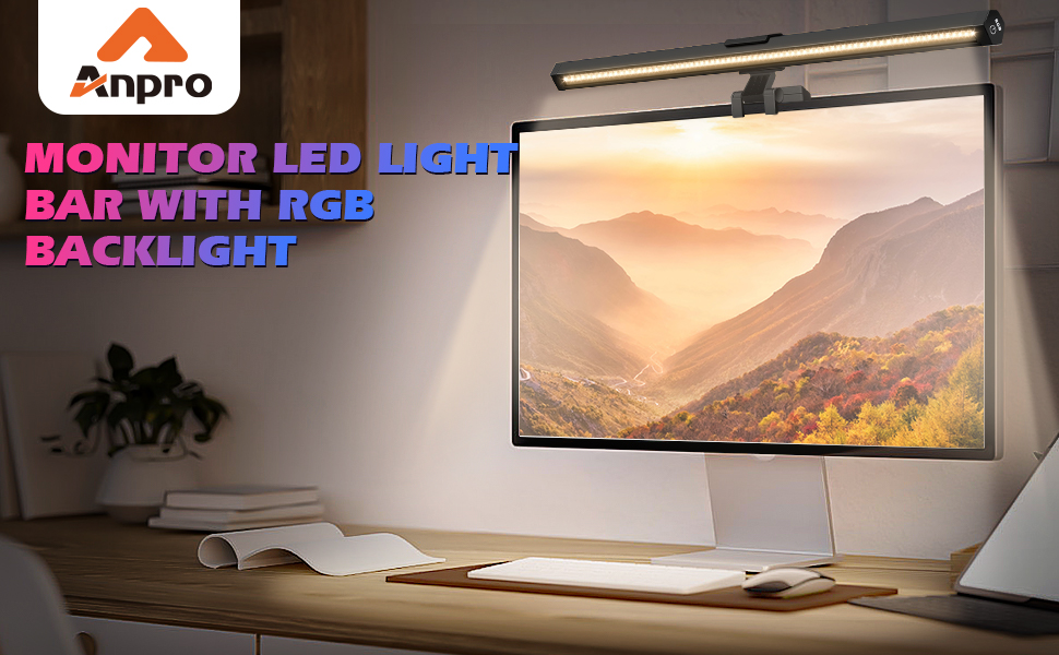 Лампа для монітора Anpro - світлодіодна стрічка з сенсорним керуванням, 3 колірні температури, регулювання яскравості, захист очей, сіра (7 кольорів)