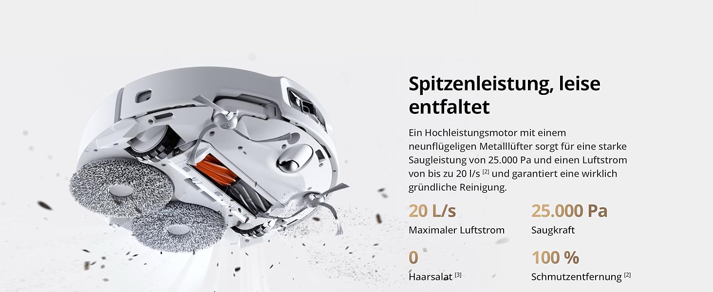 Робот-пилосос DJI Robo S з функцією миття підлоги, 25 000 Па потужність всмоктування, розпізнавання перешкод рівня дрона, два роботизовані руки, 200 днів без обслуговування, автоматичне очищення та сушіння моп-насадки DJI Robo S (версія з баком для води)