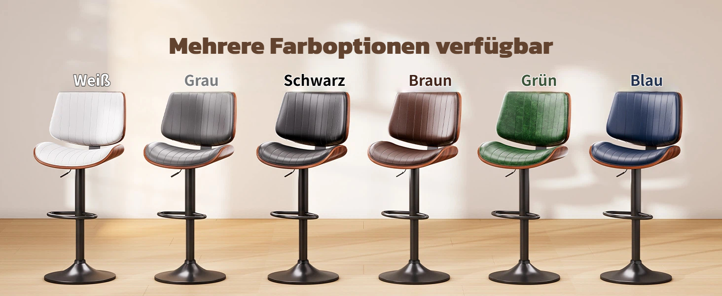 Набір з 2 барних стільців GIKPAL з дерев'яною спинкою та шкіряним сидінням, обертаються, чорний