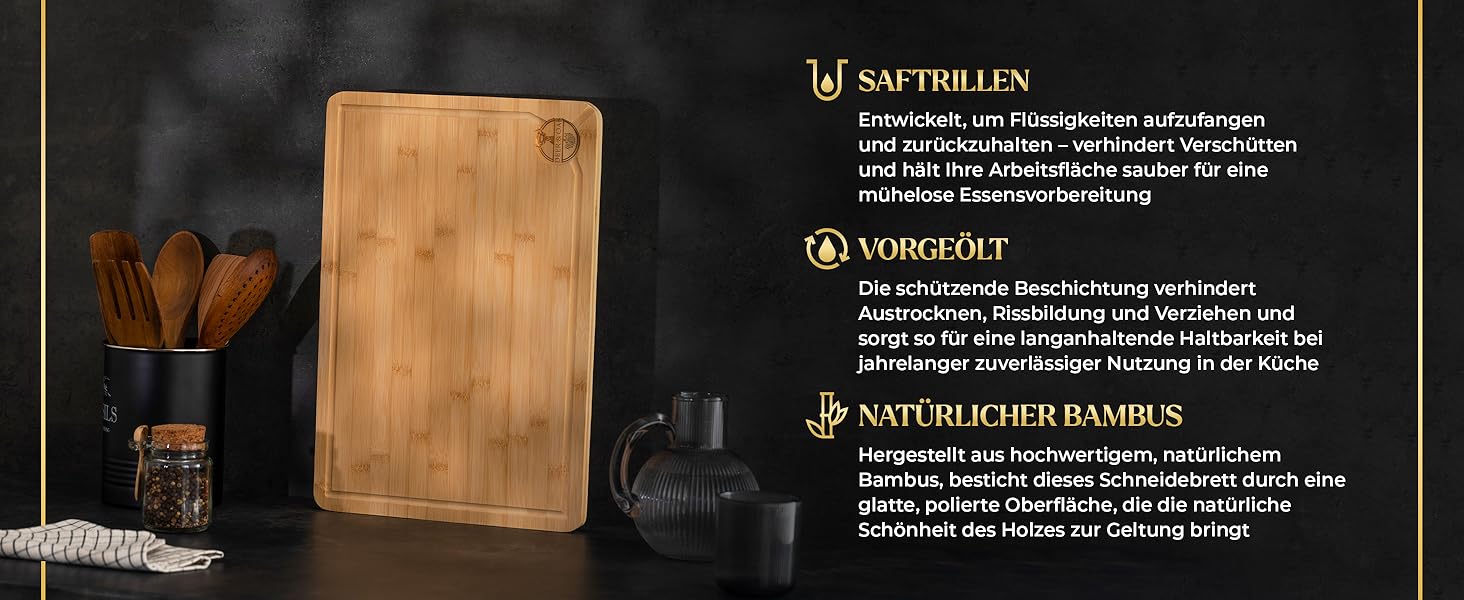 Набір дощок для нарізання Deer & Oak з бамбука XXL та велика (43x30 & 38x25 см) - для м'яса, овочів, професійні, попередньо оброблені олією