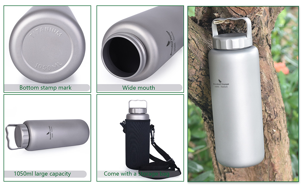 Фляга для води iBasingo 1050 мл з широким горлом, не протікає, для спорту, кемпінгу, туризму та подорожей (Ti3005D, Ti3005d-1050ml)