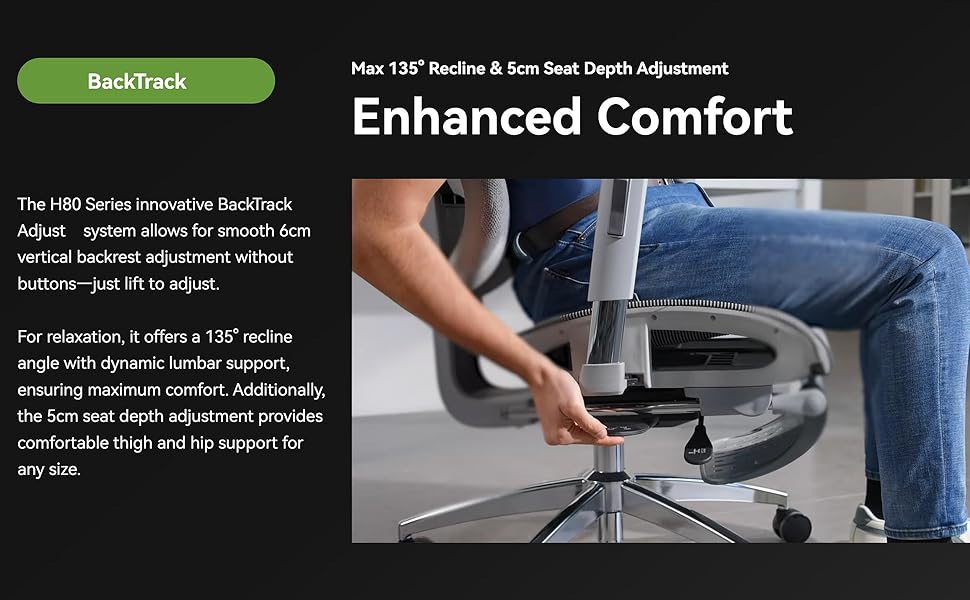 Крісло офісне MUSSO H80 Pro з ергономічною спинкою, сітчасте, з підтримкою попереку, регульовані підлокітники, підставка для ніг, темно-сіре