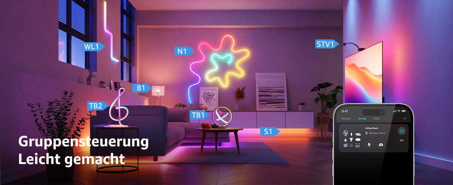 Lepro AI розумна настільна лампа TB2 з персоналізованим AI-дизайном освітлення, синхронізація з музикою/керування через додаток, регулювання яскравості, RGB+IC технологія, сумісна з Alexa/Google, без пульта керування, дизайн 'Скрябін'