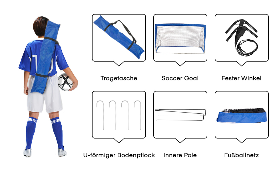 Футбольний комплект з 2 футбольних воріт, портативні футбольні ворота 180 х 90 х 90 см для дітей, з сумкою для перенесення, футбольні тренувальні ворота для садів, парків, пляжів, ігрового майданчика, відмінний подарунок