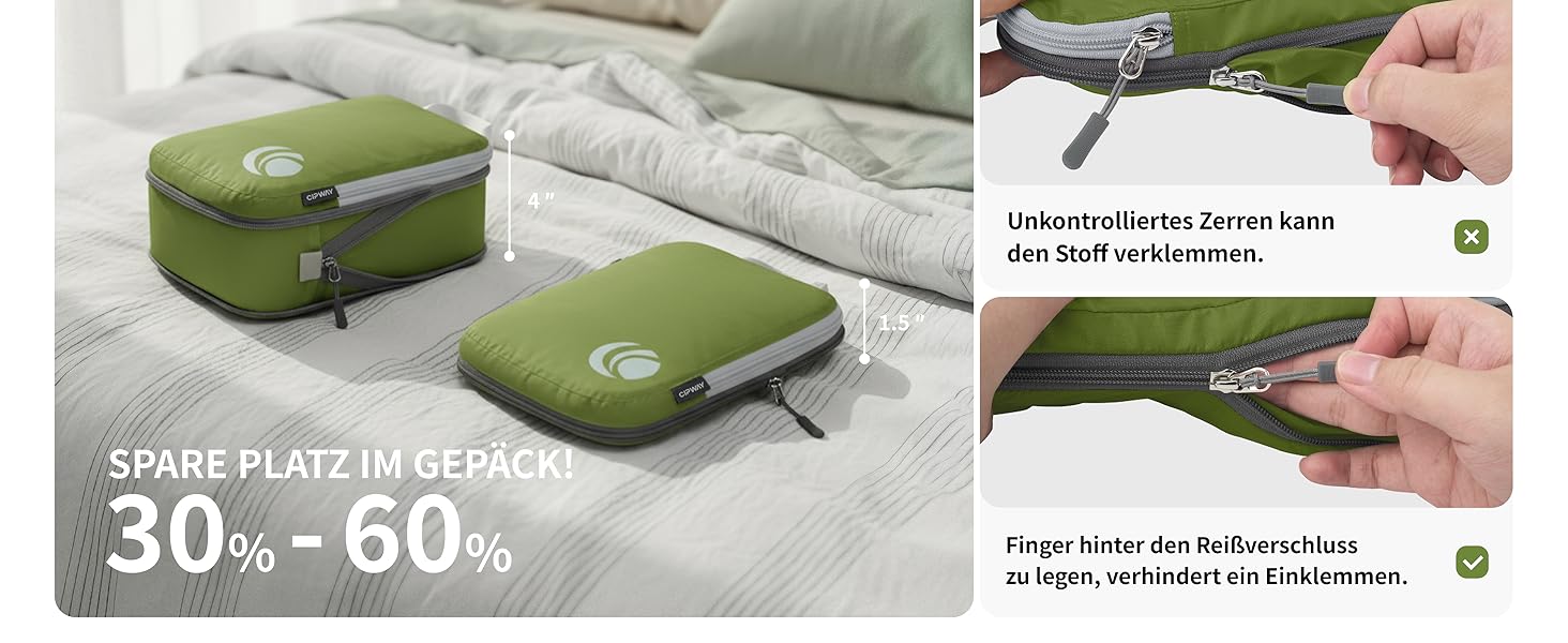 Набір компресійних органайзерів для одягу Cipway для подорожей, ультралегкі пакувальні куби для валізи та рюкзака, 6 шт, зелений