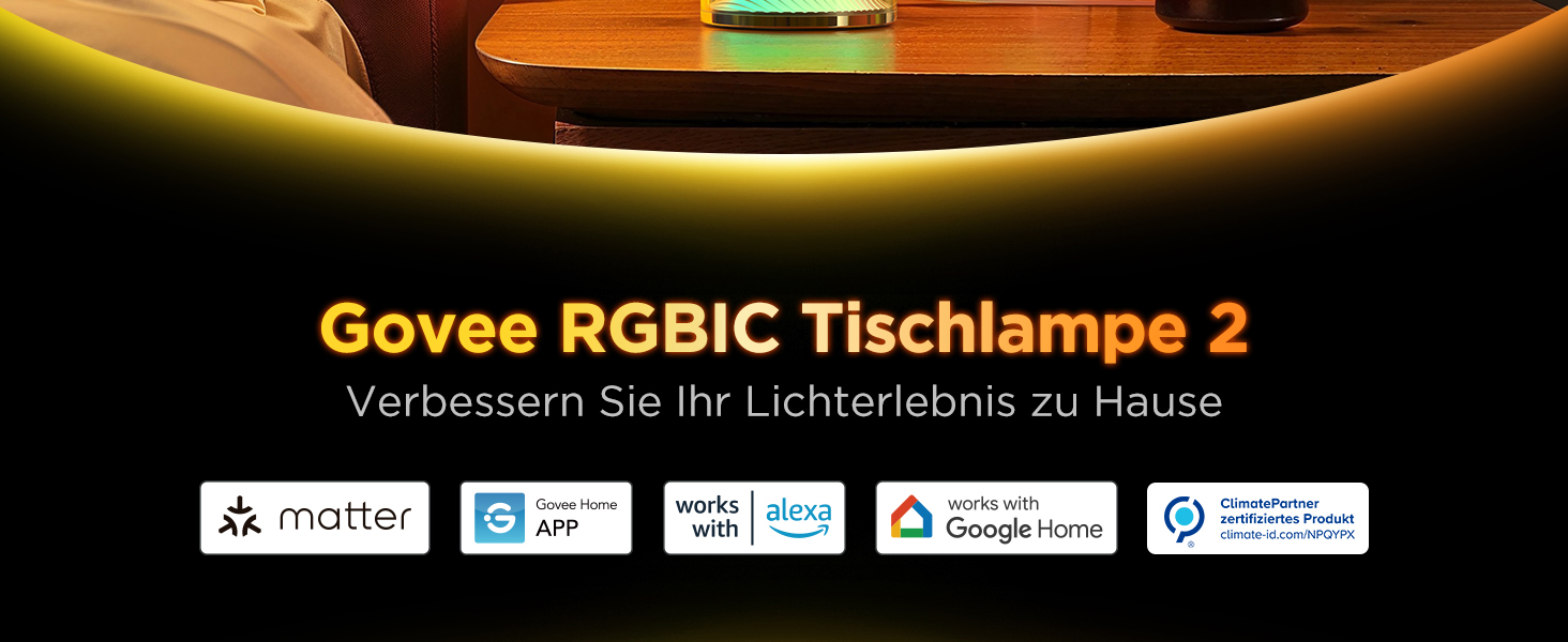 Govee LED-лампа настільна, торшер з торканням, RGBICWW, керування Alexa, 64 режими, 500 люмен, Matter, 2700-6500K, для вітальні та спальні