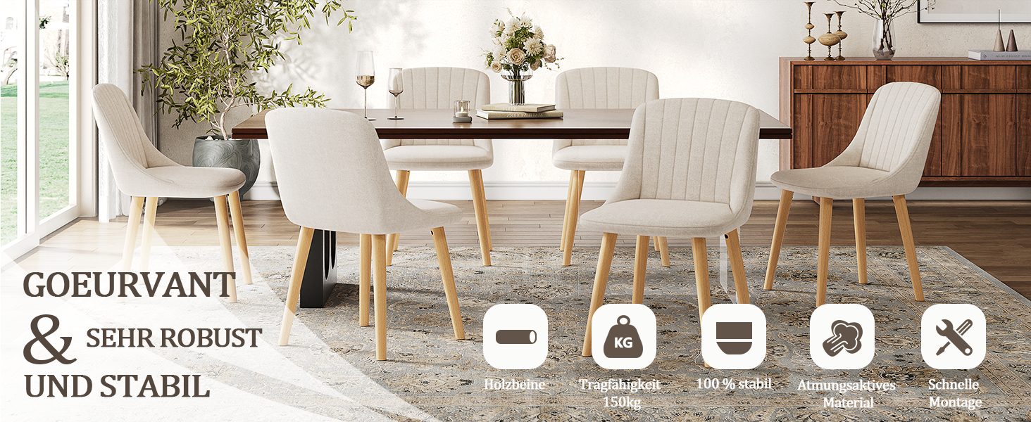 Набір з 4-х оббивних стільців для їдальні, кухні, офісу, вітальні. Колір бежевий, дерев'яні ніжки, матеріал - поліестер.