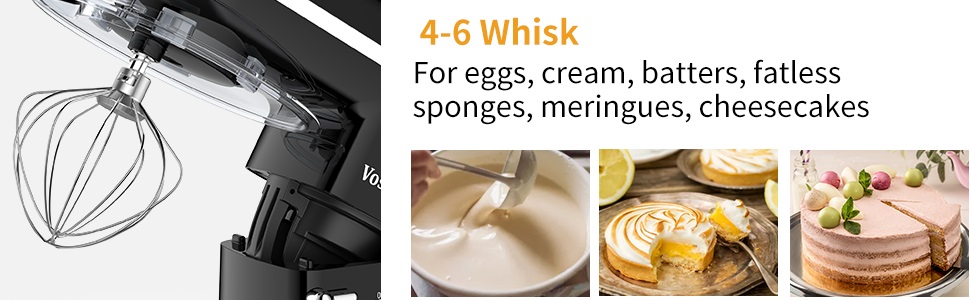 Електричний кухонний міксер Vospeed 1500W з 6 швидкостями та мискою 6.2QT (чорний)