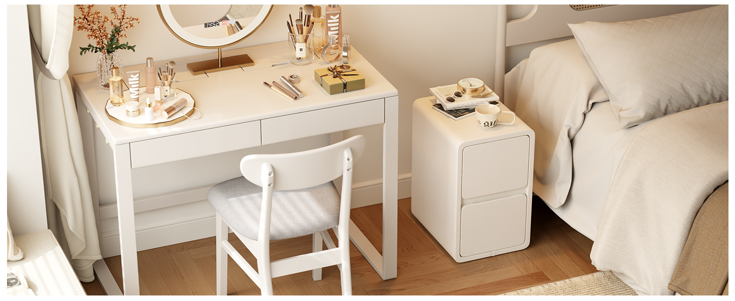 Нічний столик AQIMUELE, білий, з 2 шухлядами, 30 см, без встановлення, шкіряна поверхня