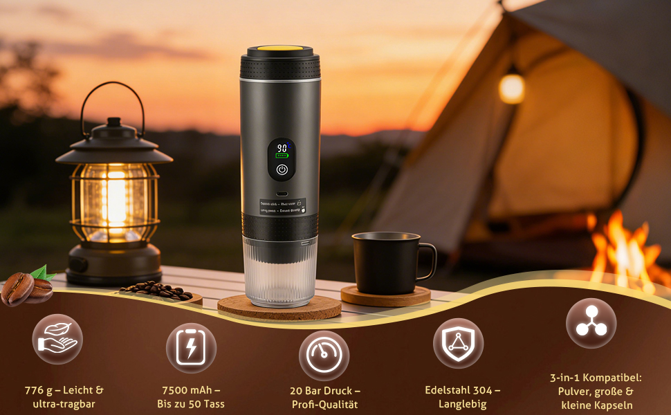 Hoyiyobi Міні кавомашина на акумуляторі, портативна еспресо-машина, 3-в-1 для дому, офісу та подорожей