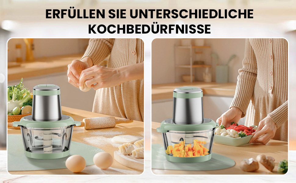 Електричний подрібнювач для кухні ESoundvol 400W з чашею 2л та 4 лезами з нержавіючої сталі - для м'яса, овочів, горіхів, дитячого харчування