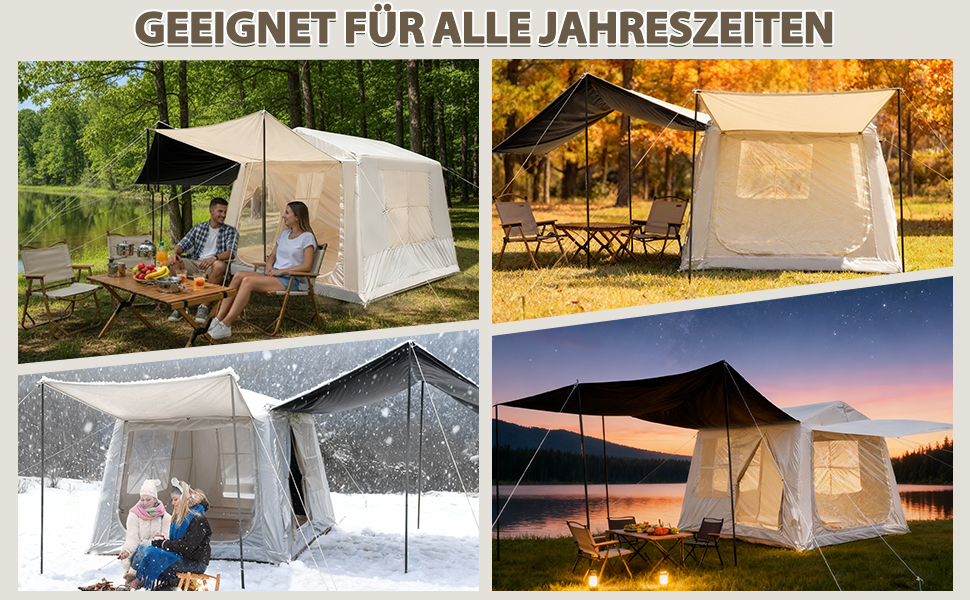 Надувний кемпінговий намет для 2-8 осіб 4 сезони Oxford, з повітряним насосом, швидке встановлення 270x270x200 см, з козирком