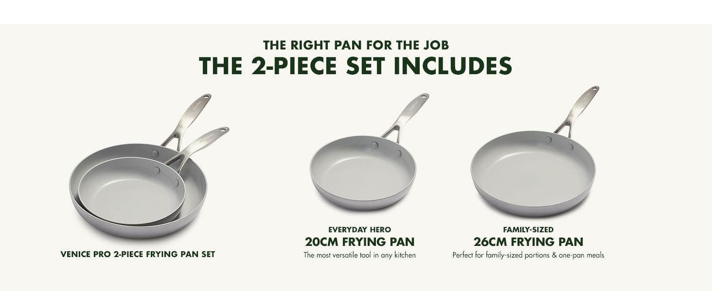 Набір сковорідок GreenPan Venice Tri-Ply 20см та 26см, нержавіюча сталь, антипригарне покриття без PFAS, для індукційних плит, сумісний з духовкою, можна мити в посудомийній машині, срібний колір