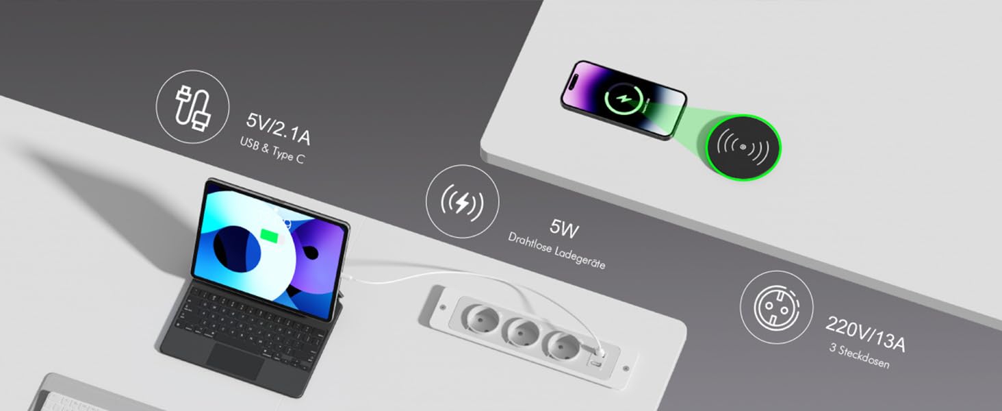 Електричний стіл JUMMICO з регулюванням висоти, бездрожною зарядкою та євро-розеткою USB, 160x80 см (білий)