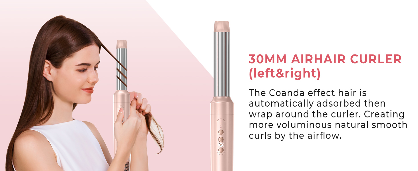 Щітка для фена Air Styler 5in1 1000 Вт, бігуді 30 мм, 3 рівні, в т.ч. рукавичка (рожева)