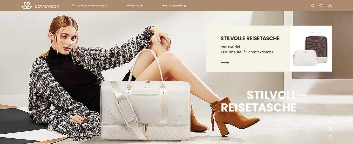 Сумка-мішок LOVEVOOK для подорожей: жіноча дорожня сумка-мішок з відділенням для взуття та мокрих речей, 2 шт. (35л, Beige & Khaki)