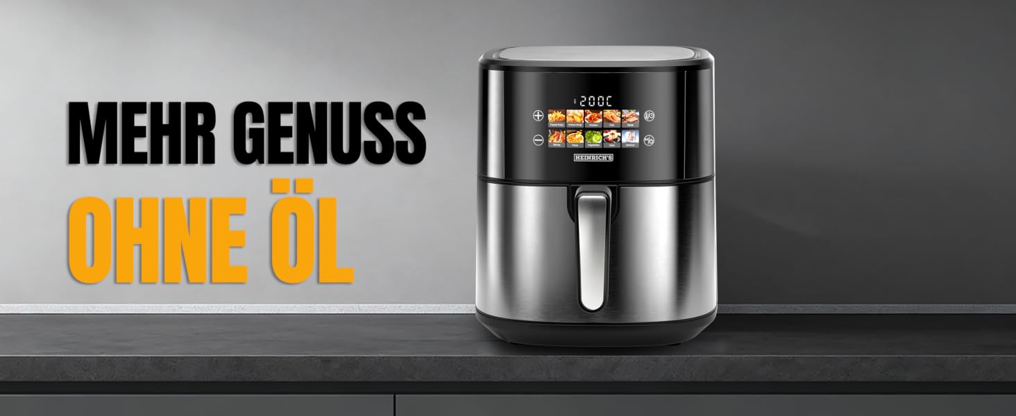 Аерофритюрниця HEINRICHS XXL 9L 10-в-1 з LED-дисплеєм та сенсорним керуванням, потужність 1800W, чаша для посудомийки