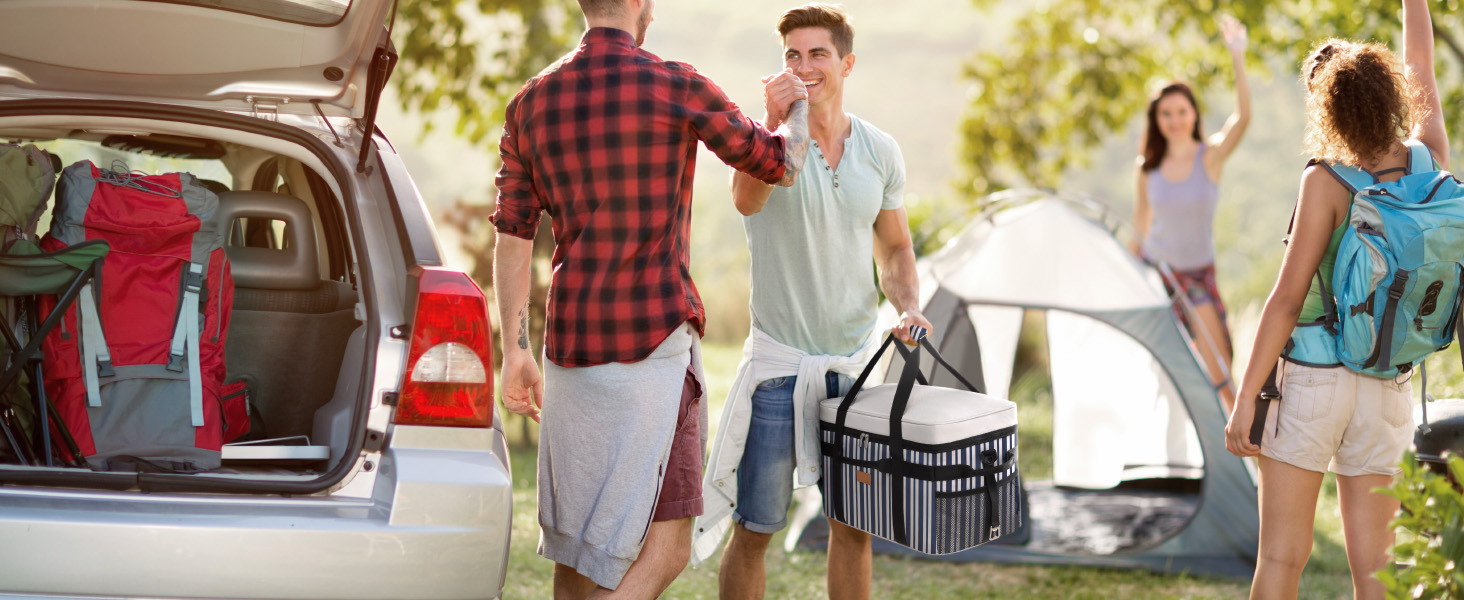 Термосумка-холодильник Lifewit 30л для пікніка, їжі та напоїв (Blaugrau Gestreift)