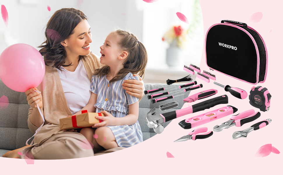 Набір інструментів WORKPRO Pink 103 предмети в сумці для дому та ремонту - ідеальний подарунок для майстра DIY