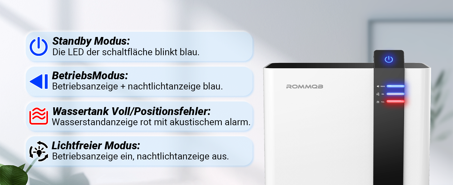 Електричний осушувач повітря ROMMQB 3000 мл: для підвалу, ванної, спальні, квартири, з автовимкненням та нічним підсвічуванням