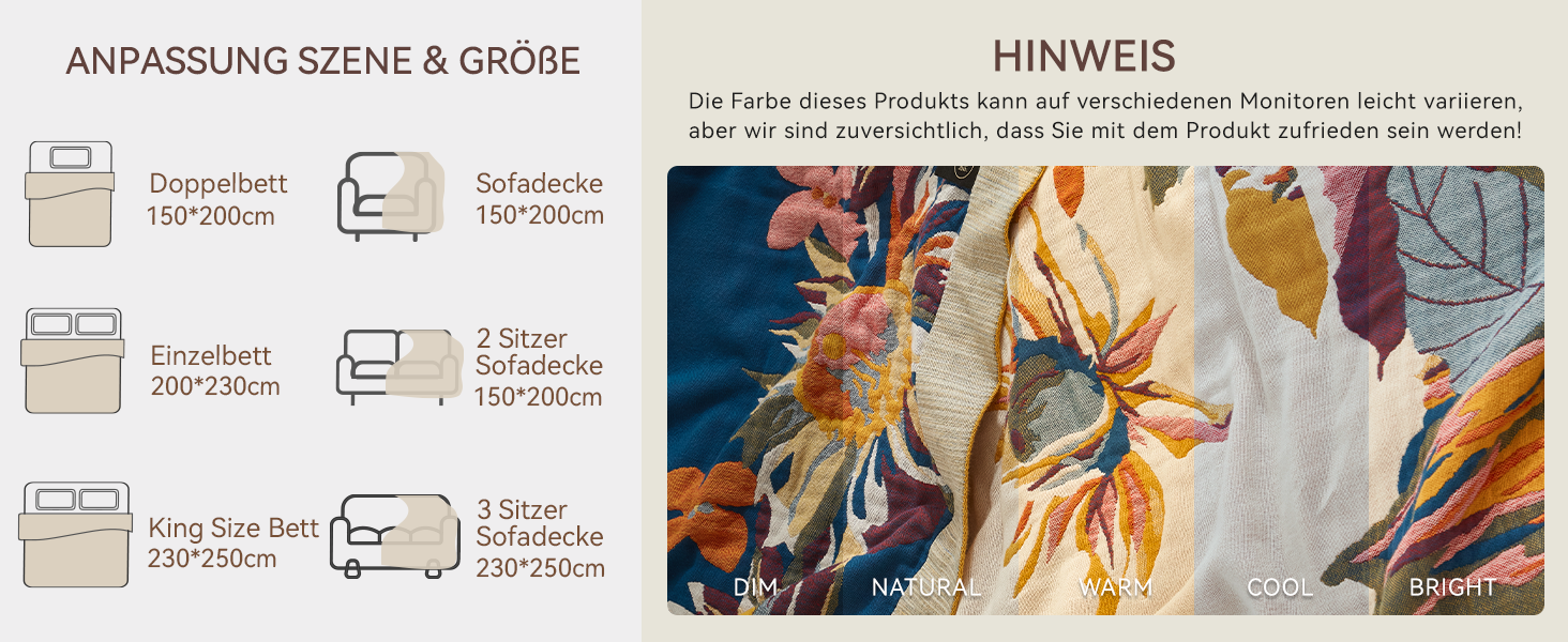 Богемна ковдра Boho Decke 100% бавовна – двостороння муслінова ковдра 150x200 см, м'яка ковдра для дивана та покривало для ліжка, естетичний дизайн, ідеально для вітальні та спальні, помаранчевий/зелений 150 x 200 см, Sommertanz