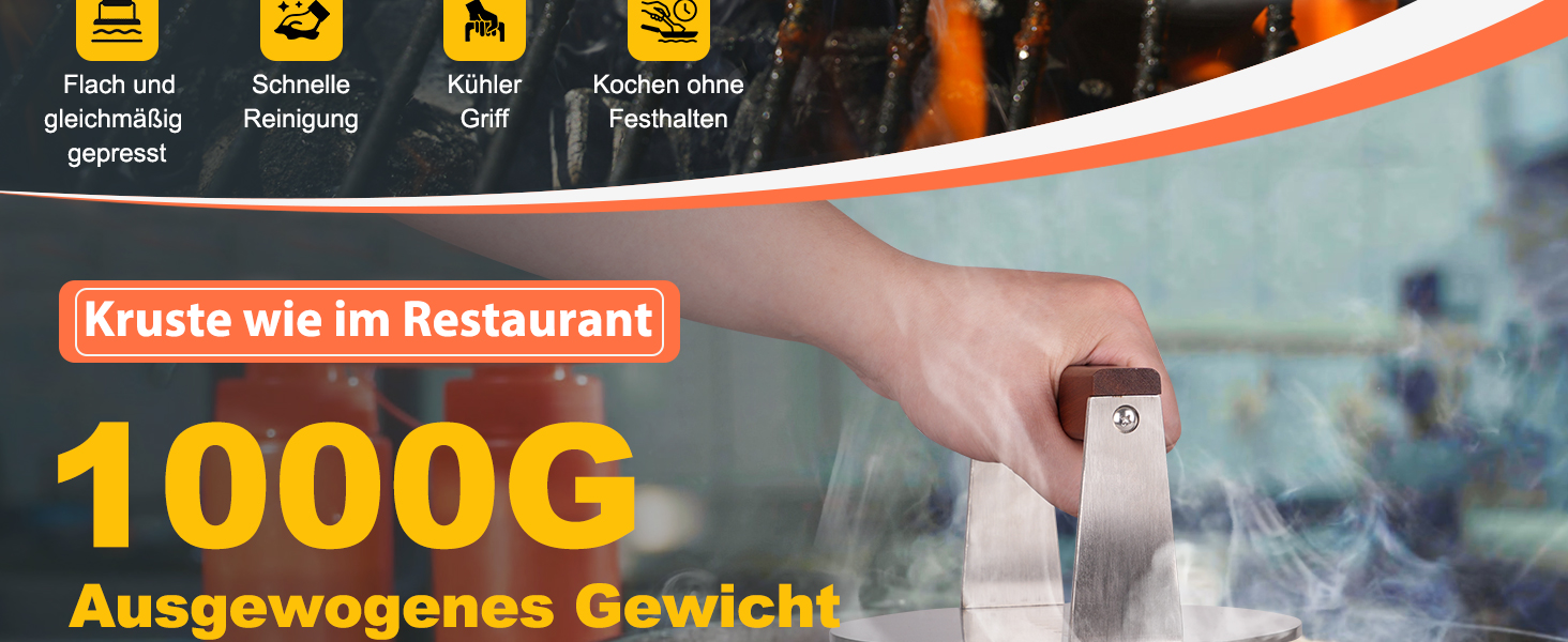 Пресс для смаження бургера з нержавіючої сталі, 17 см, 1000 г, Burger Smasher, Fleischbeschwerer для стейків