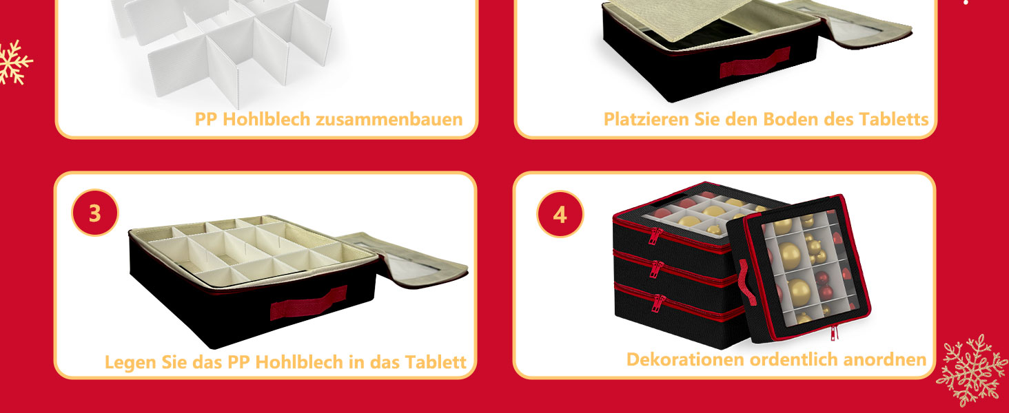 Коробка для зберігання новорічних кулічок з перегородками, 4 шт. Чорна коробка для прикрас на ялинку, органайзер для новорічних іграшок, складна, з ручками, для зберігання та штабелювання