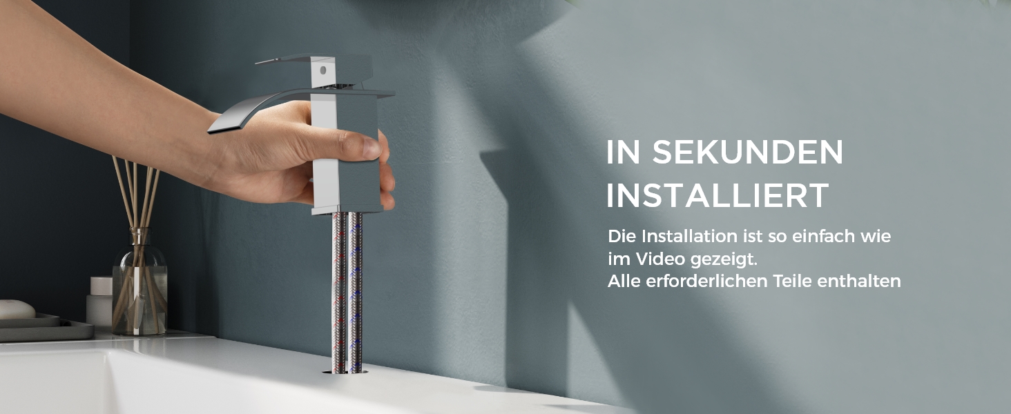 Змішувач для ванної кімнати FORIOUS з водоспадом, одноручний, хром, висота виливу 80 мм, економія води та енергії