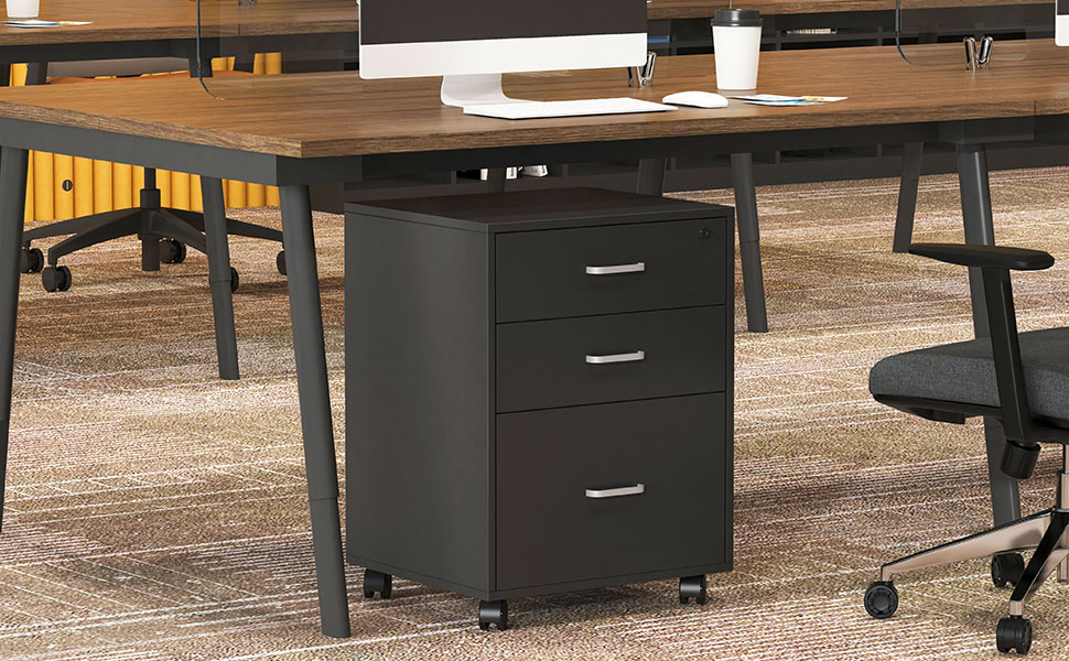 Шафа для документів на колесах SogesHome, мобільний контейнер для офісу, з 3 висувними ящиками, з ключем, білий/чорний, для дому та офісу