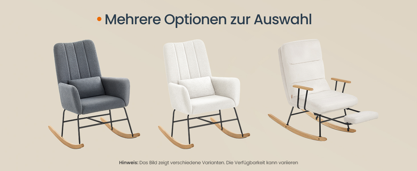 Крісло-гойдалка SONGMICS HOME з дерева каучука, флісова оббивка, регульована спинка, до 160 кг, для спальні/вітальні, LYY016LJ01 (кремовий)