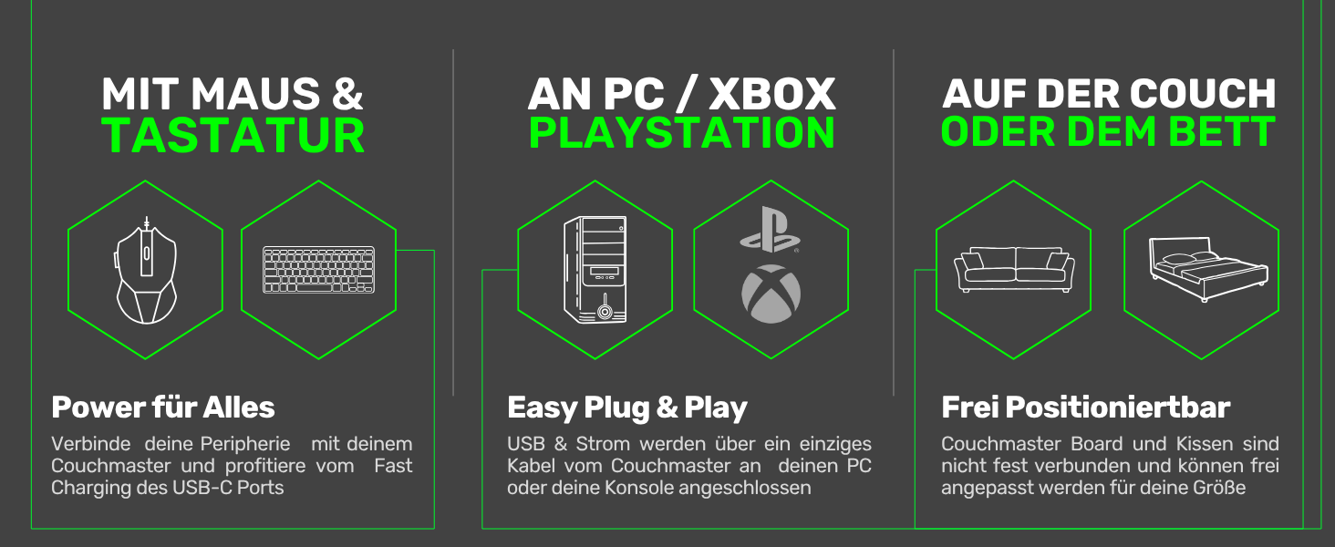 Couchmaster CYCON³ Black HORIZONLIGHT – стіл для ноутбука для геймінгу, чорний, з USB-хабом
