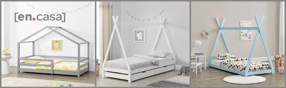 Дитяче ліжко-будиночок Treviolo 80x160 см з бортиками та ламелями, сосна, білий — Montessori