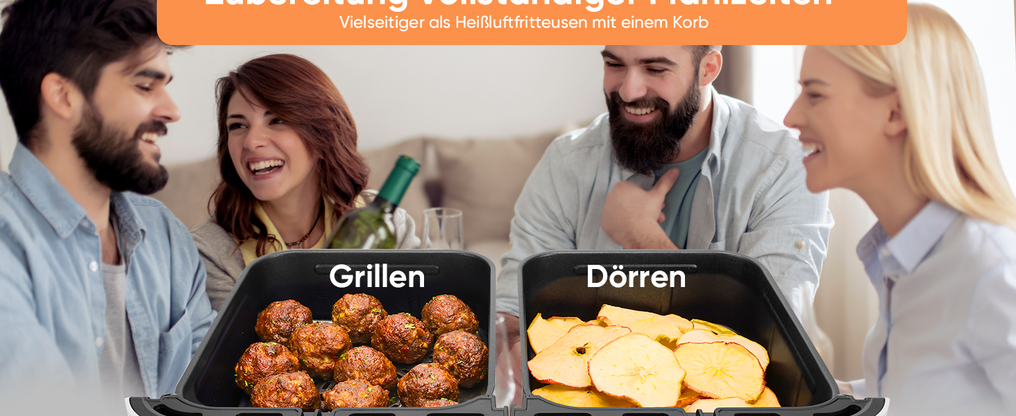 Фритюрниця без олії COSORI з 2 камерами, 8.5 л, чорно-біла, з рецептами та нержавіючою сталлю