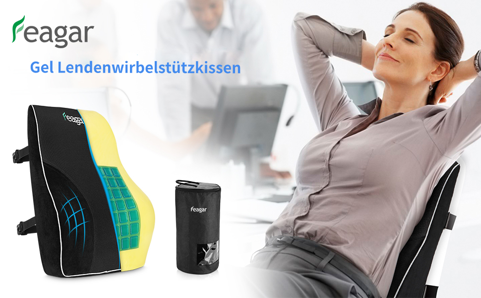 Подушка для спини Feagar для офісного крісла та дивана | Підтримка спини для офісу та дому, чорна