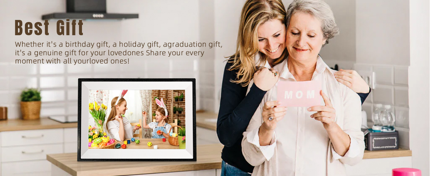 Цифровий фоторамка Aorpdd з Wi-Fi, 10.1 дюйма, HD IPS, сенсорний екран, 32GB, автоматичне обертання, Frameo App, чорний