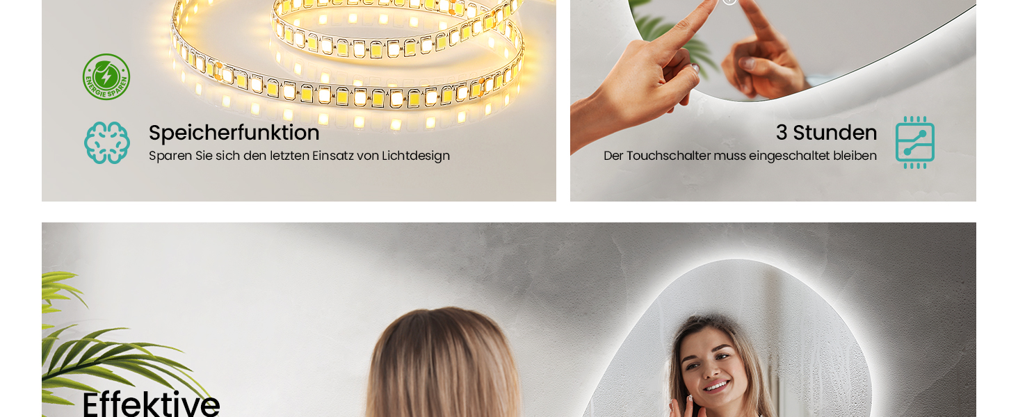 Дзеркало для ванної кімнати EMKE з підсвічуванням 80x60 см, з полицею, антизапар, регульоване холодне біле світло 6500K, сенсорне управління, функція пам'яті, асиметричне дзеркало для ванної кімнати (70L x 50B см)