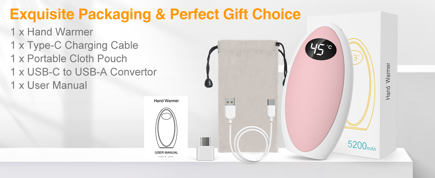 Електричний грілка для рук Powerbank 5200mAh, USB, для кемпінгу, катання на лижах, подарунок (Рожевий)