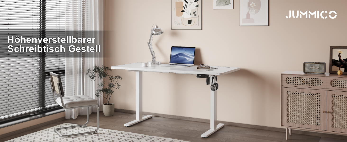 Регульований стіл JUMMICO з USB-роз'ємом та кабельною масою, електричний, з плавним регулюванням висоти, на коліщатках (білий)