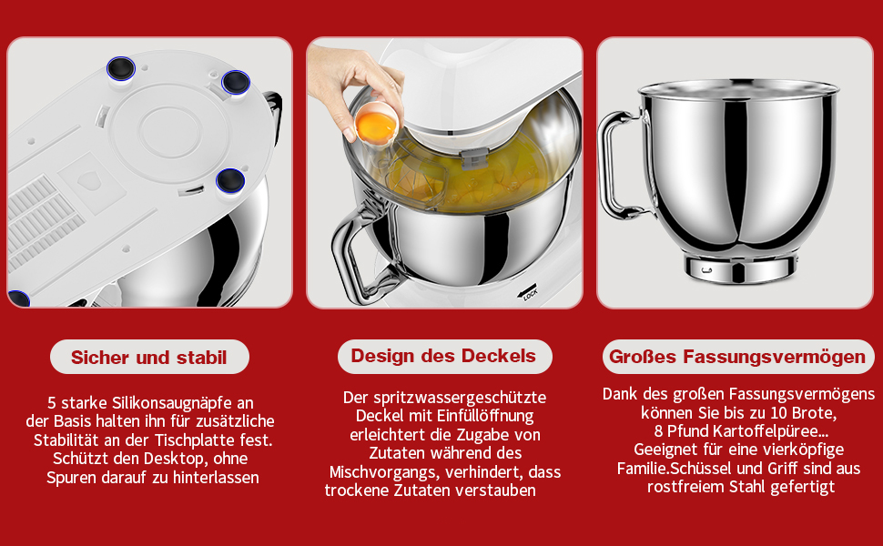 Кухонна машина 1500W 8L з 6 швидкостями, функцією ферментації та LCD-дисплеєм (біла)