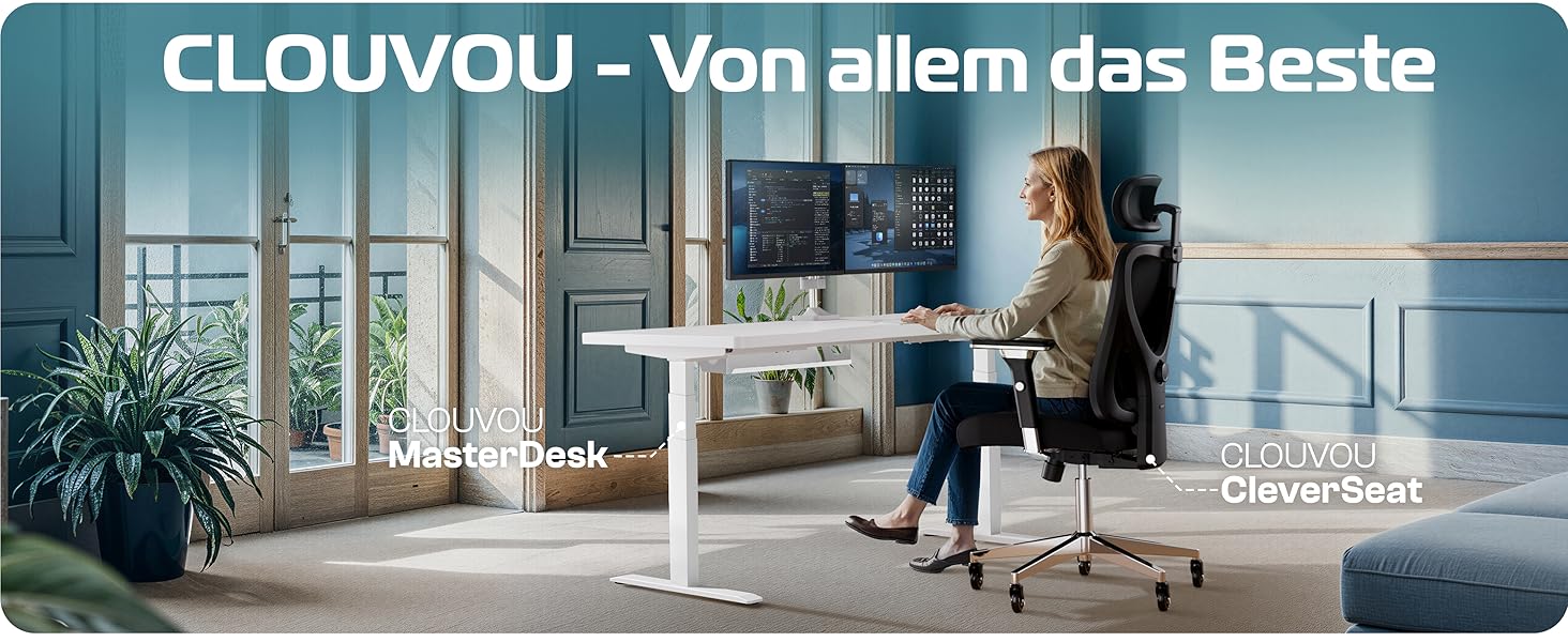Електричний стіл CleverDesk з регулюванням висоти 160x80 см, чорна рама, біла стільниця - тестований, з пам'яттю, 2x USB, кабель-канал
