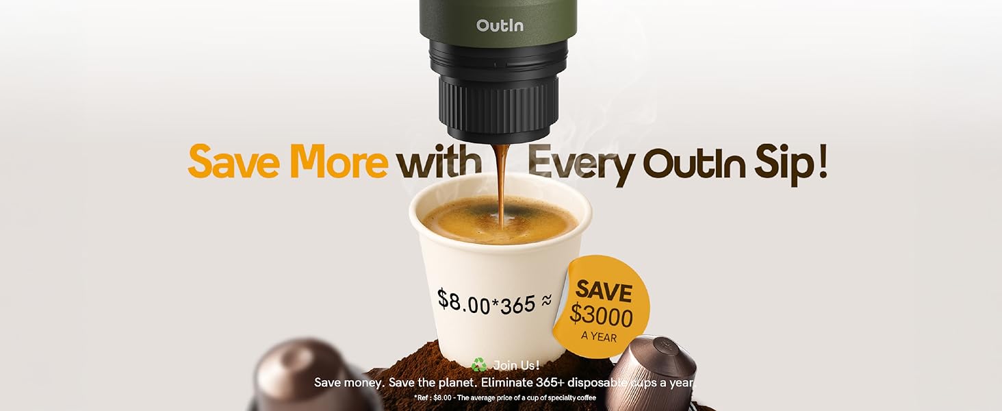 Портативна кавомашина OutIn Nano: для кави з мелених зерен та NS-капсул, USB-C, сірий Space Grey