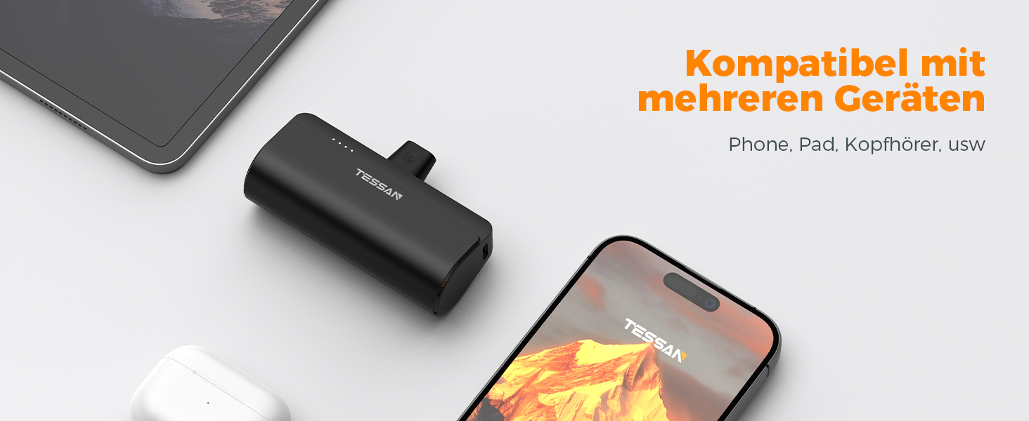 Вт для телефону/планшета, вбудований штекер, чорний, 5000mAh Mini USB C Power Bank, 10,5